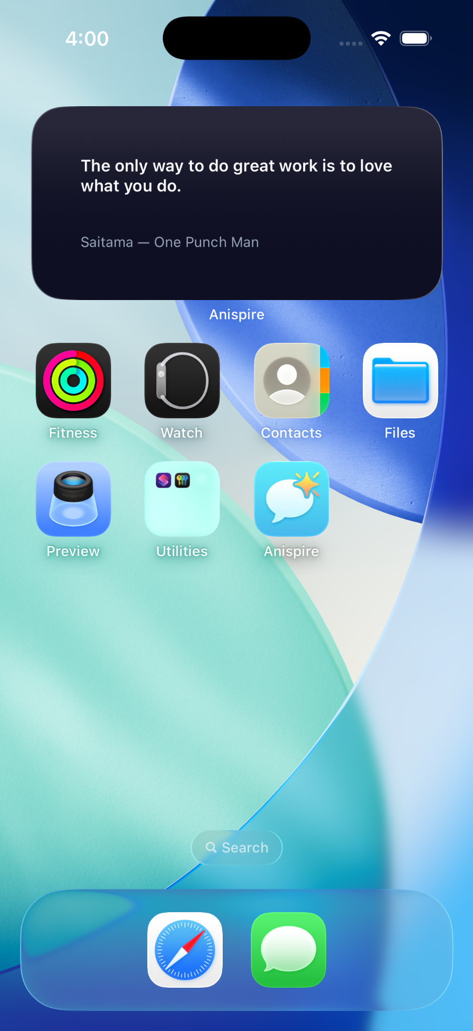 Anispire iOS widget preview on home screen